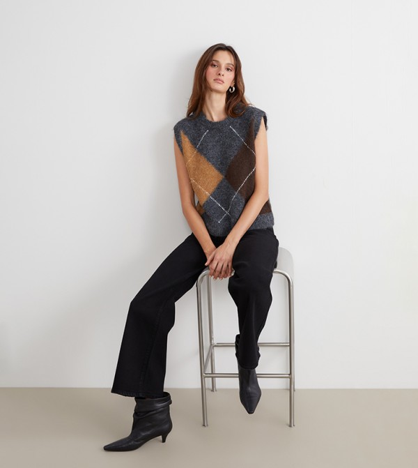 اٍل سي واي كيكي  سترات و كارديغانات - رمادي Round Neck Sweaters