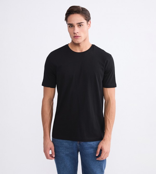 LC Waikiki Round Neck T-Shirts - Black Round Neck T-Shirts
