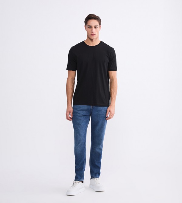 LC Waikiki Round Neck T-Shirts - Black Round Neck T-Shirts