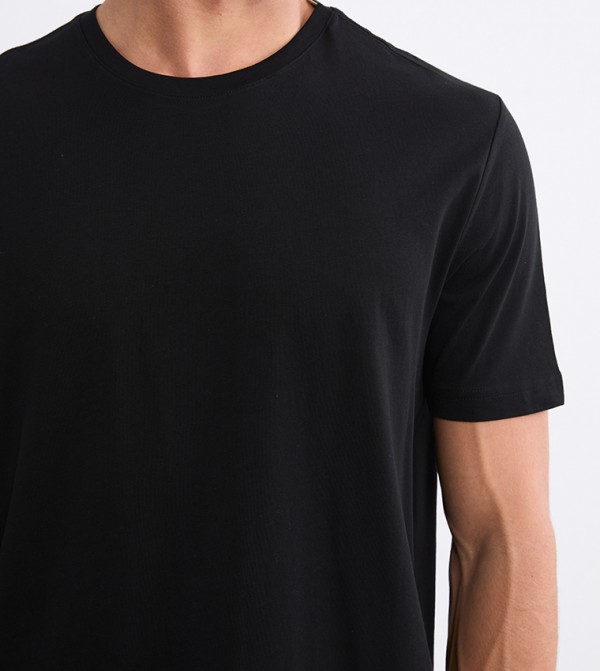 LC Waikiki Round Neck T-Shirts - Black Round Neck T-Shirts