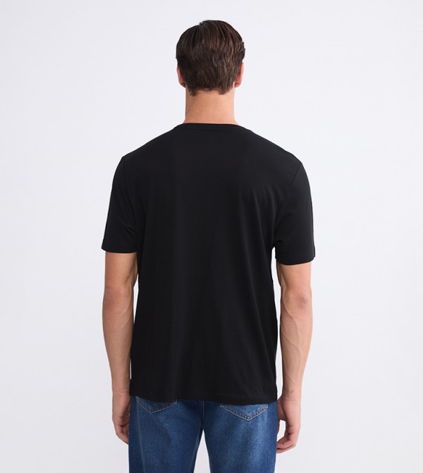 LC Waikiki Round Neck T-Shirts - Black Round Neck T-Shirts