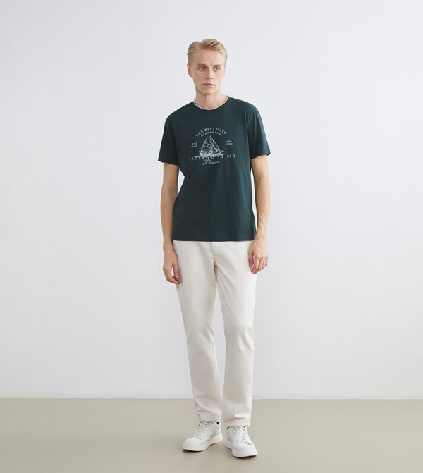 LC Waikiki T-Shirts - Green Round Neck T-Shirts