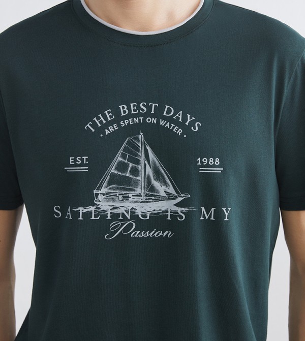 LC Waikiki T-Shirts - Green Round Neck T-Shirts