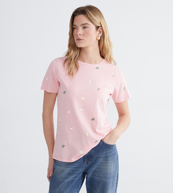 LC Waikiki  T-Shirts - Pink Short Sleeve T-Shirts