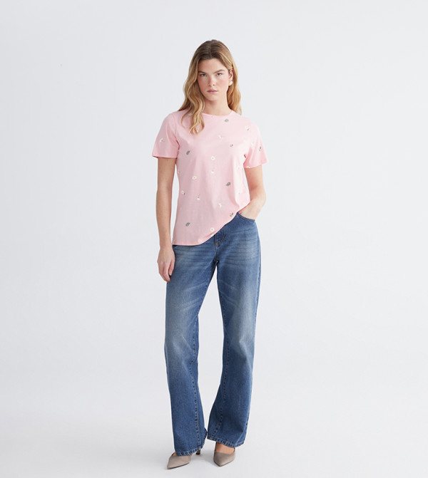 LC Waikiki  T-Shirts - Pink Short Sleeve T-Shirts