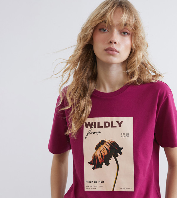 LC Waikiki  T-Shirts - Purple Short Sleeve T-Shirts