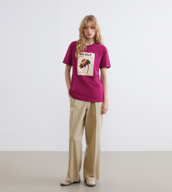 LC Waikiki  T-Shirts - Purple Short Sleeve T-Shirts