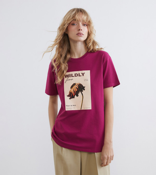 LC Waikiki  T-Shirts - Purple Short Sleeve T-Shirts