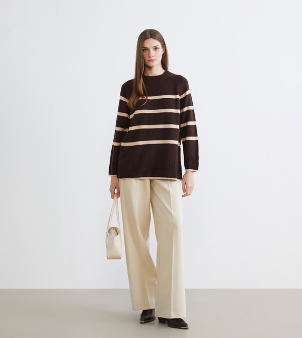 LC Waikiki Sweaters & Cardigans - Brown Round Neck Sweaters