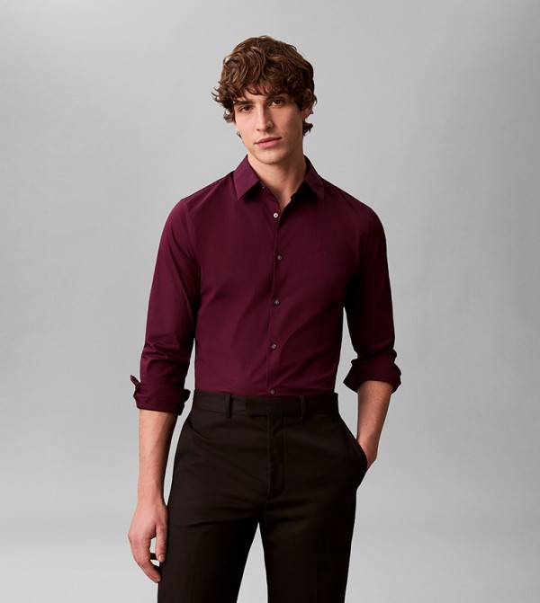 Calvin Klein  Casual Shirts - Burgundy Long Sleeves