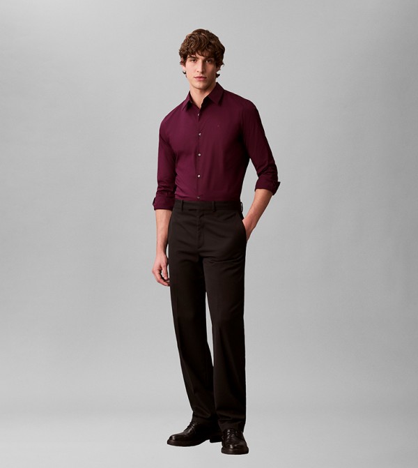 Calvin Klein  Casual Shirts - Burgundy Long Sleeves