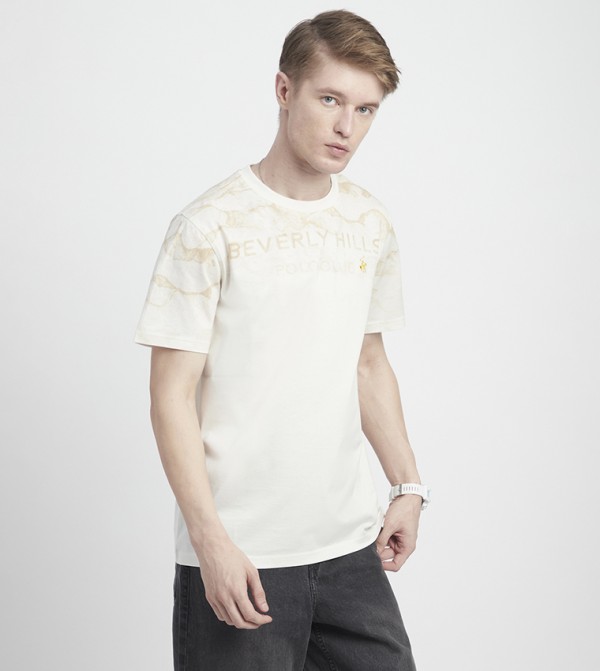 Beverly Hills Polo Club  T-Shirts - Beige Round Neck T-Shirts