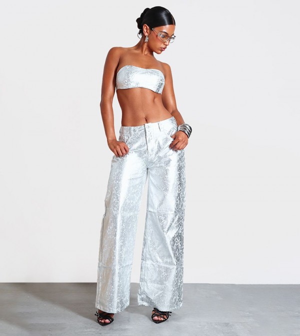بريتي ليتل ثينغ  - فضي Wide Leg Jeans