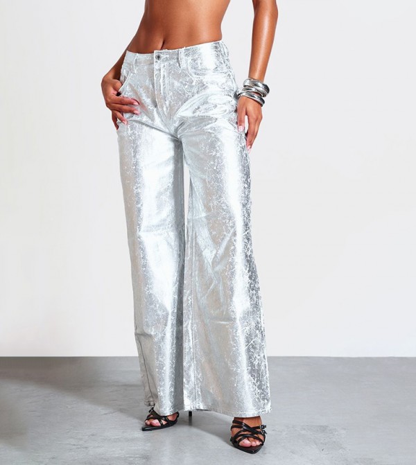 بريتي ليتل ثينغ  - فضي Wide Leg Jeans