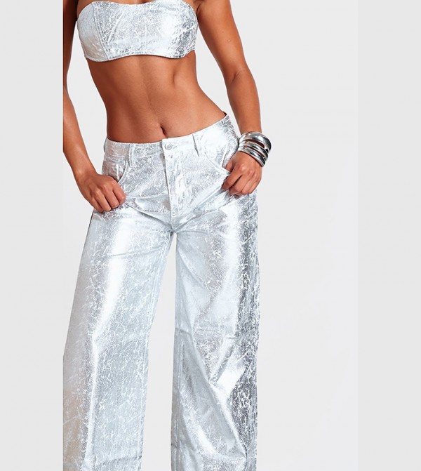 بريتي ليتل ثينغ  - فضي Wide Leg Jeans