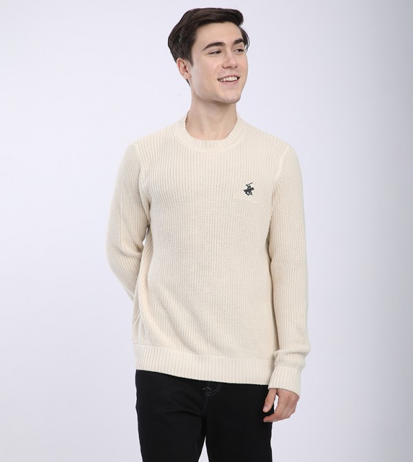 Beverly Hills Polo Club  Sweaters & Cardigans - Cream Round Neck Sweaters