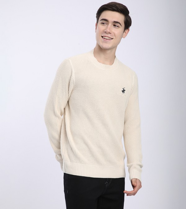 Beverly Hills Polo Club  Sweaters & Cardigans - Cream Round Neck Sweaters