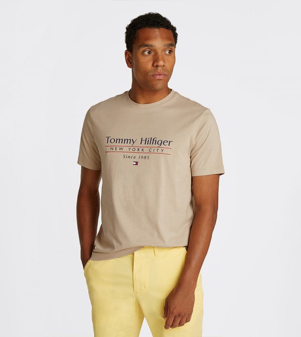 Tommy Hilfiger  Clothing - Beige Round Neck T-Shirts