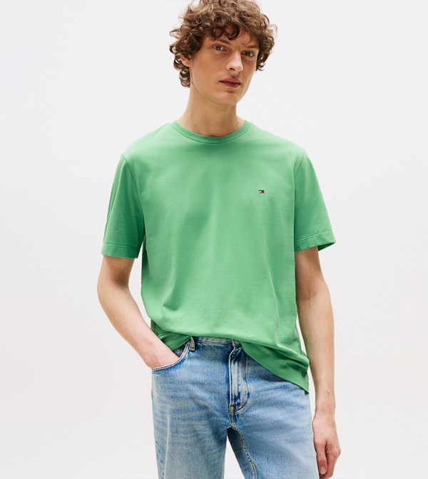 Tommy Hilfiger  T-Shirts - Green Round Neck T-Shirts