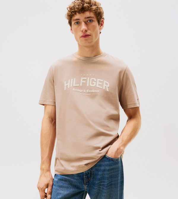 Tommy Hilfiger  Clothing - Taupe Round Neck T-Shirts