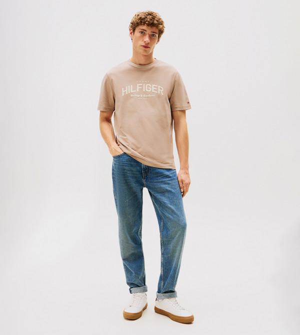 Tommy Hilfiger  Clothing - Taupe Round Neck T-Shirts
