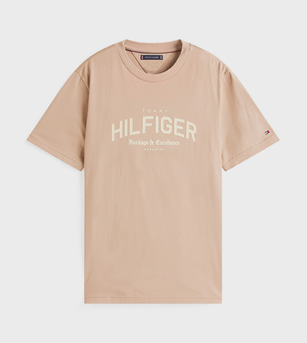 Tommy Hilfiger  Clothing - Taupe Round Neck T-Shirts