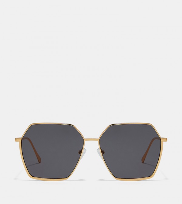 بلاك أوت  - ذهبي Round Sunglasses