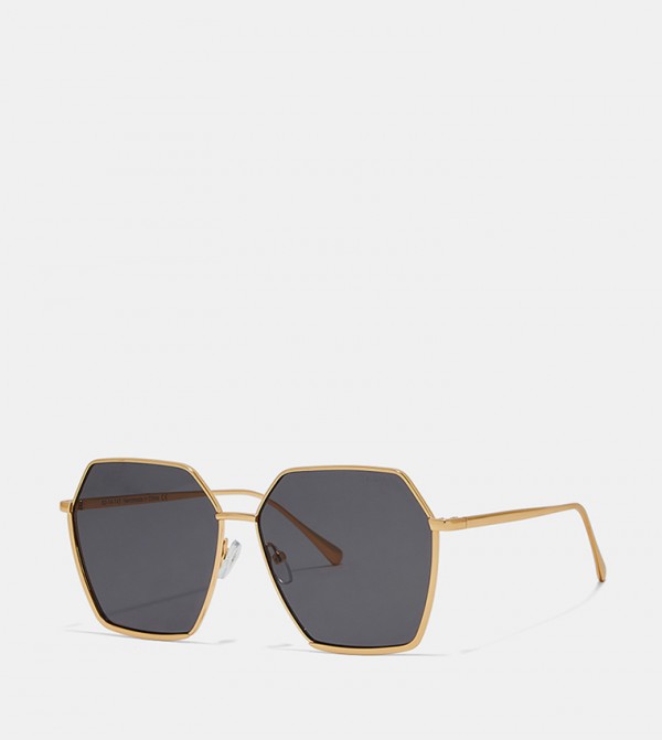 بلاك أوت  - ذهبي Round Sunglasses