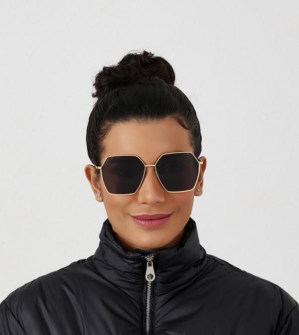 بلاك أوت  - ذهبي Round Sunglasses