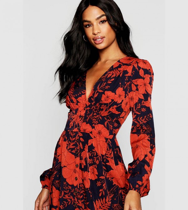 boohoo  print-on-print-1 - Navy Casual Dresses