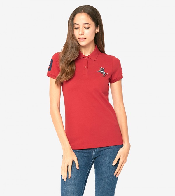 giordano red polo shirt