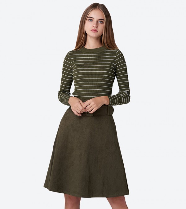 green suede skirt