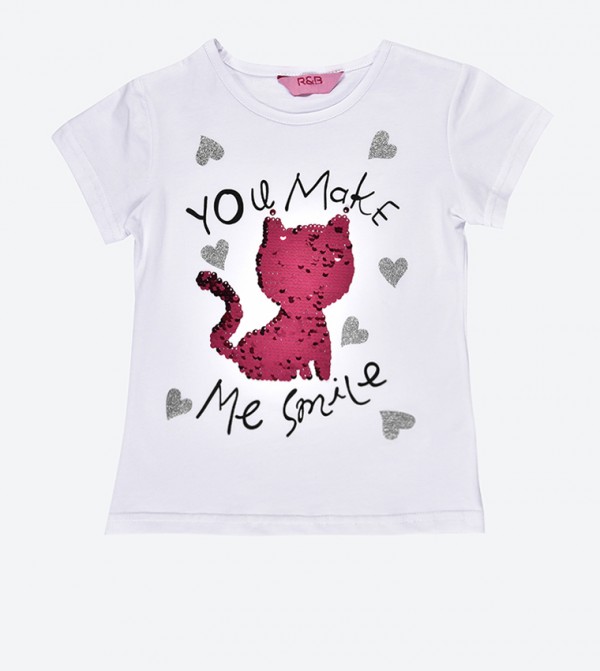 Cat Graphic Printed Short Sleeve T Shirt White 119 0505kg425 1