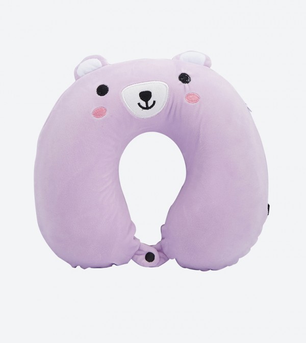 Teddy Bear Printed Kids Travel Neck Pillow Purple
