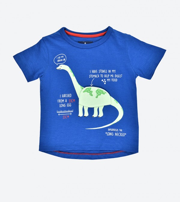 Dinosaur Printed Short Sleeve T Shirt Blue