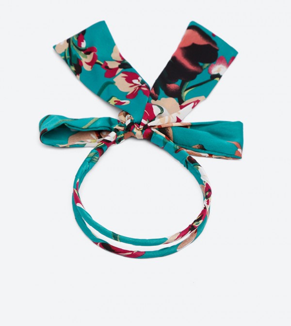 Printed Hair Band With Tie Ups Blue