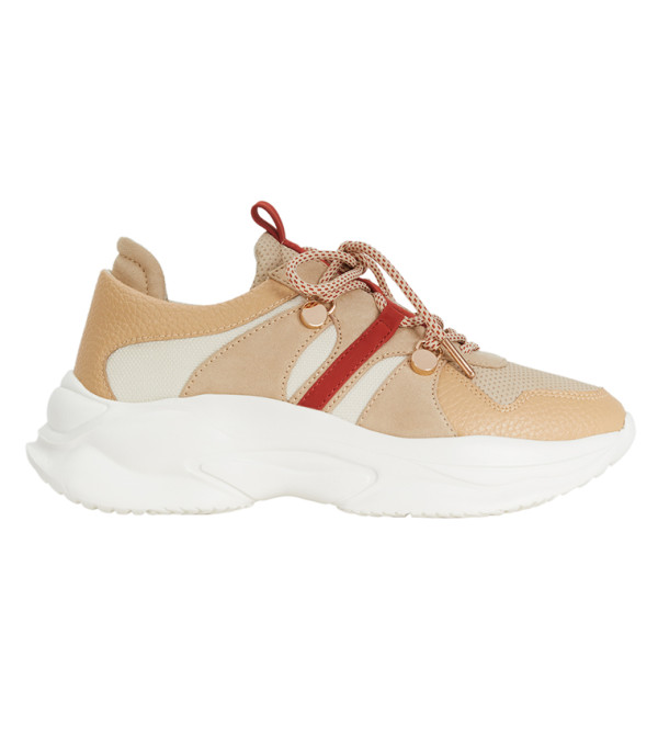 beige running trainers