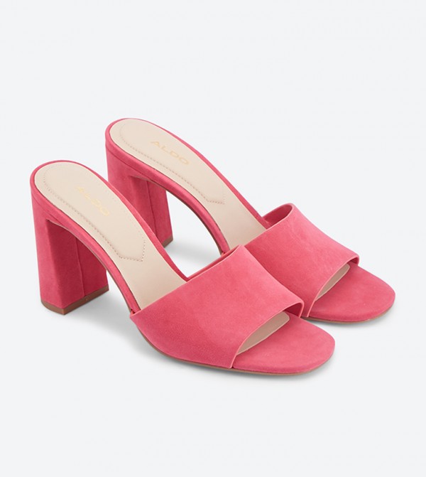 pink block heel mules