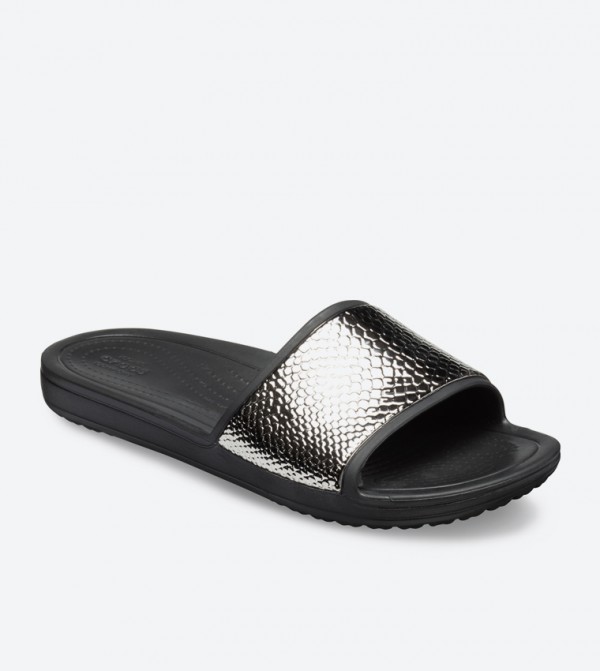 women's crocs sloane metallic texture slide