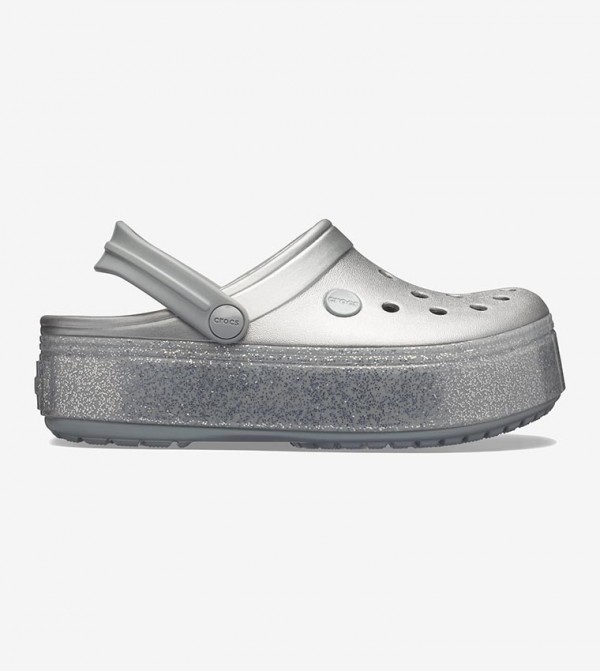 metallic silver crocs