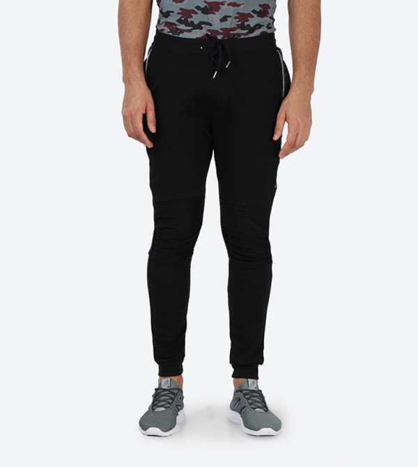 black polyester joggers