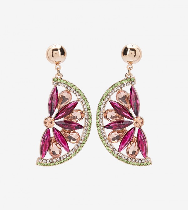 Uneradia Diamond Studded Half Circle Earrings Pink