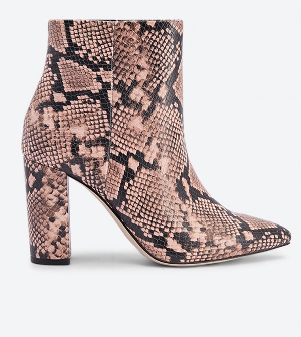 pink block heel ankle boots