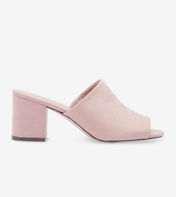 pink block heel mules