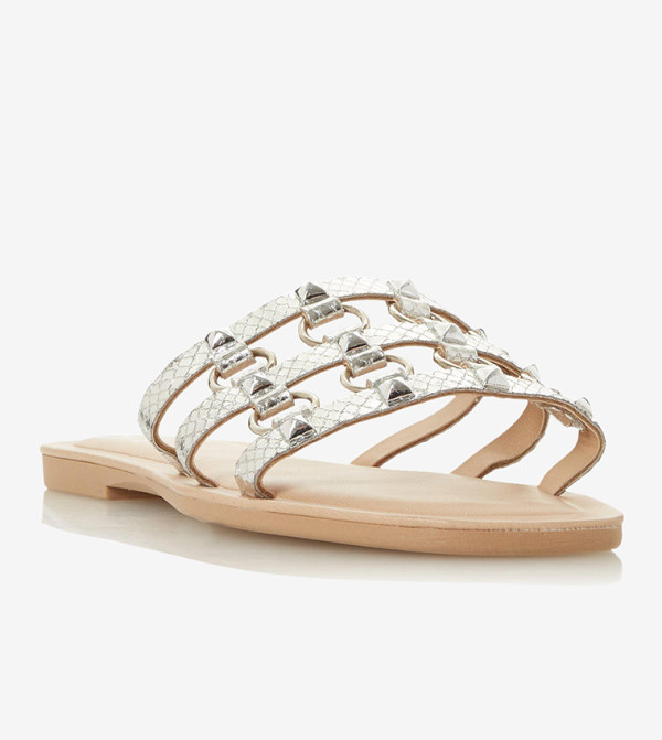 silver open toe flats