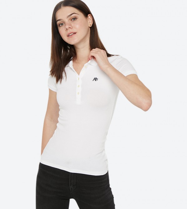 Short Sleeve Classic Collared Polo Shirt - White AERO GIRLS POLOS