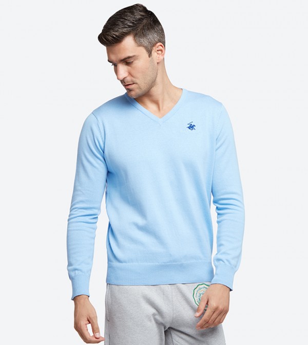 V-Neck Long Sleeve Sweater - Blue BP M7201