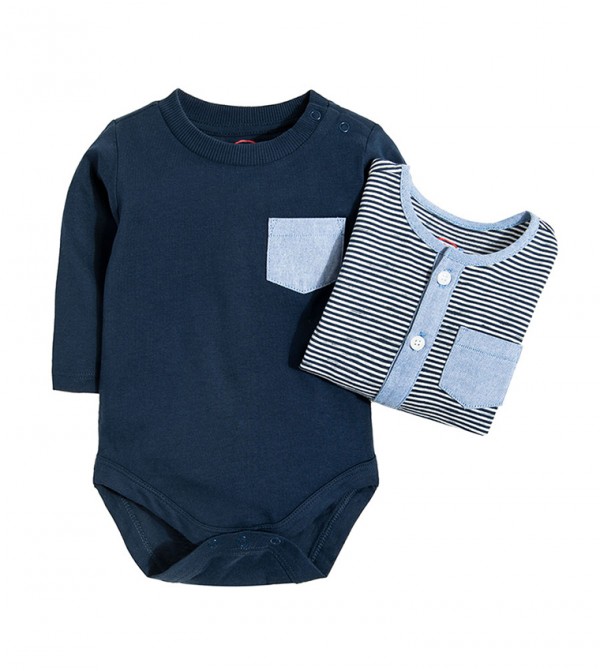 Cool Club Baby Boys With Long Sleeves Dark Blue Striped Set 2 Pcs