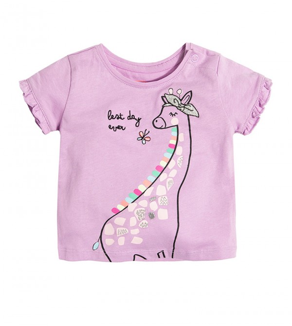 Cool Club Girls T Shirt With Giraffe Print Violet