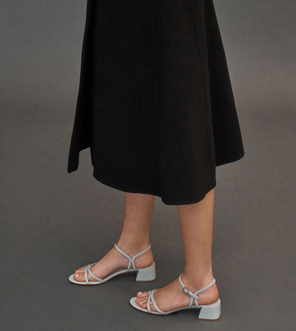 grey strappy block heels